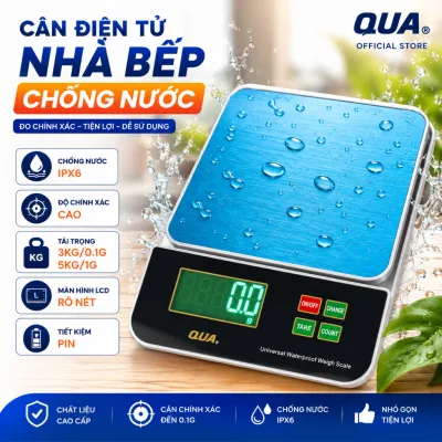 Cân tiểu li điện tử nhà bếp chống nước QUA cân 3KG/0.1G và 5KG/1G. Sạc USB. Cân thực phẩm nhà bếp. Cân chính xác. Cân mi