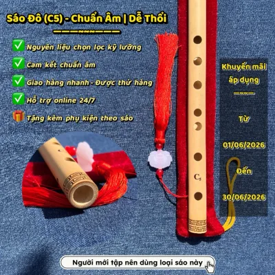 Sáo Trúc Đô (C5) Chạm Khắc 2 Đầu – Phiên Bản Phổ Thông | Tặng Túi Nhung & Dây Treo
