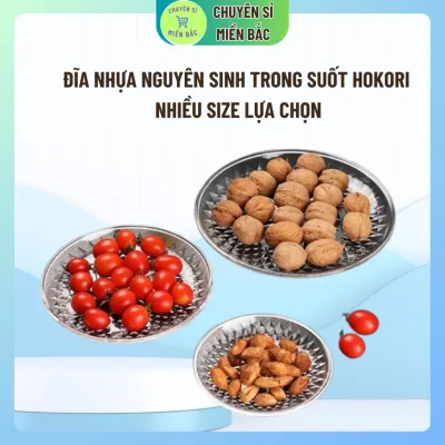 Đĩa nhựa nguyên sinh trong suốt Hokori, đĩa đựng bánh kẹo, hoa quả, đồ ăn vặt, đĩa decor họa tiết kim cương sang tr