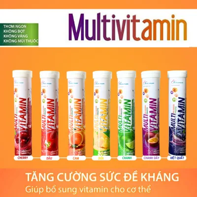 Viên sủi MULTIVITAMIN C sủi việt quất cam chanh dây cherry dâu dứa sâm actiso tăng lực oresol atiso Tuýp 20v