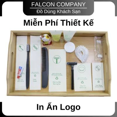 Bộ amenities, Bộ tiêu hao phòng tắm đen mờ đóng túi giấy kraft trắng thân thiện môi trường đẹp xịn