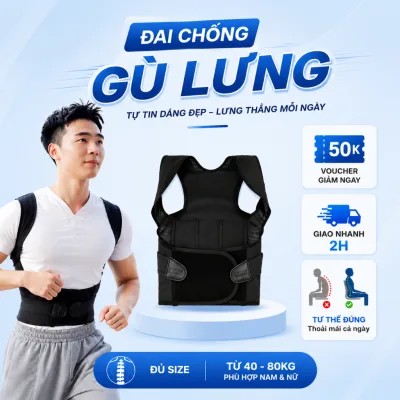 Đai chống gù lưng nam nữ chính hãng JustFit Sport, Đai lưng cột sống định hình lưng thẳng chất liệu bền, thoáng khí