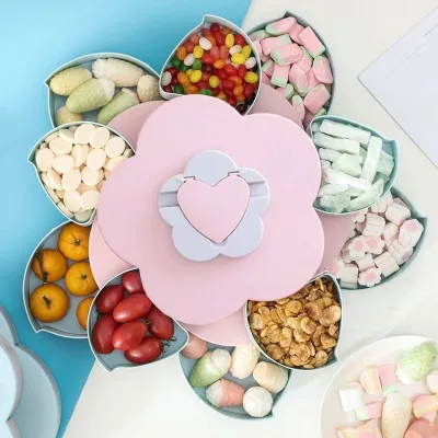 Khay mứt tết, khay đựng bánh kẹo, hoa quả, đồ ăn vặt, Khay Đựng Mứt Tết Xòe Cánh Hoa Sen 2 Tầng Cao Cấp.
