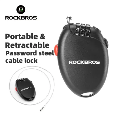 ROCKBROS Cable Lock 3 Digit Password Combination Bike Lock Mini Travel Padlock Safety Number Lock with 60cm Retractable Steel Wire for Luggage Bike Outdoor Anti Theft
