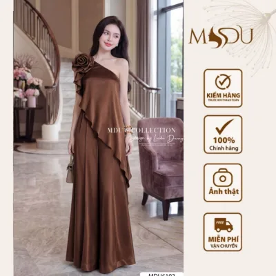 Designer Dress Mdu6103 High Quality Silk Soft and Light Elegant Off-The-Shoulder Dress Long Pants from Mdu