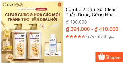 Combo 2 Dầu Gội Clear Thảo Dược, Gừng Hoa Cúc Nuôi Dưỡng Da Đầu Từ Gốc, Sạch Gàu Và Giảm Gãy Rụng 630g