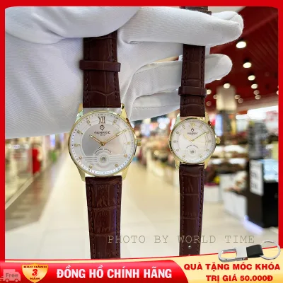 Đồng hồ đôi Sunrise dây da DM1126SWA Full box,kính Sapphire chống xước, chống nước, dây da cao cấp, bảo hành 3 năm.