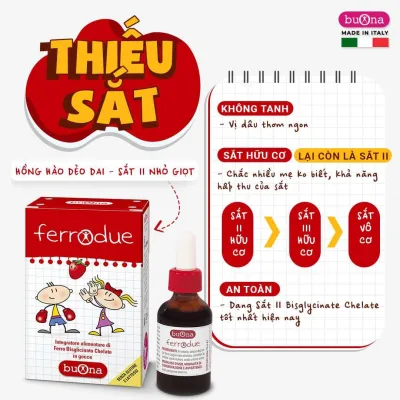 SẮT UỐNG NHỎ GIỌT FERRODUE BUONA GIÚP BÉ HẾT THIẾU MÁU, DA HỒNG HÀO, PHÁT TRIỂN TỐT, TĂNG CÂN ĐỀU. PHÒNG NGỪA THIẾU MÁU DO THIẾU SẮT Ở TRẺ SINH NON, SINH THIẾU THÁNG. VỊ ĐÀO DỄ UỐNG, THƠM NGON, NHẬP KHẨU CHÂU ÂU..