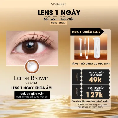 VIVIMOON lens cận khóa ẩm 1 ngày màu nâu tự nhiên Latte Brown (Giá 01 chiếc/01 bên mắt - x2 để chọn 01 đôi)
