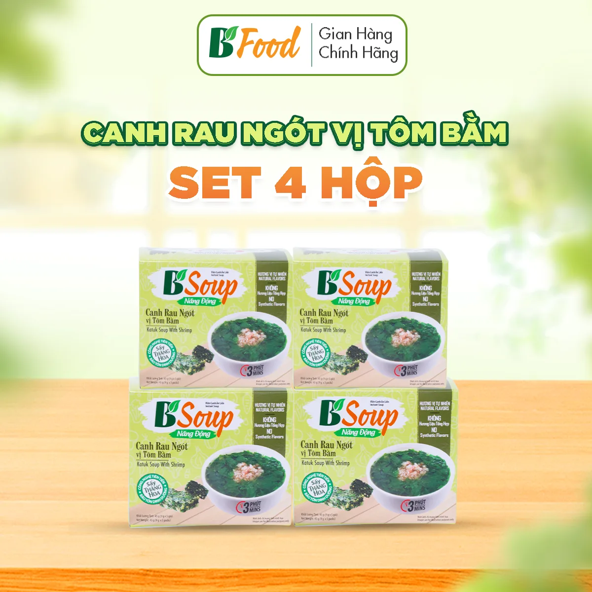 4 hộp/ 20 viên canh ăn liền Rau Ngót vị Tôm Bằm, sấy thăng hoa, thực phẩm tiện lợi nhanh chóng, B' Soup