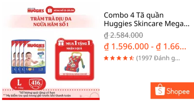 Combo 4 Tã quần Huggies Skincare Mega Jumbo M106/L96+8/XL84+4/XXL76+4