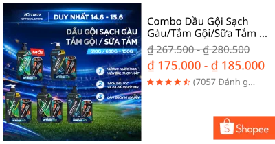 Combo Dầu Gội Sạch Gàu/Tắm Gội/Sữa Tắm Xmen Amazon/Vegas 610g 630g và Tắm gội Coffee 150g