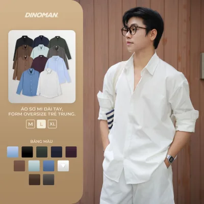 Áo Sơ Mi Dài Tay Nam Nữ Dinoman x Yumi Thấm Hút Tốt Mềm Form Oversize Nam Nữ Unisex Trẻ Trung - SM011