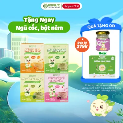 Mì Ăn Dặm cho bé Anpaso - Đồ Ăn Dặm Cho Bé Vị Rau Củ - Mỳ Cải Bó Xôi Hữu Cơ Organic gói 120g