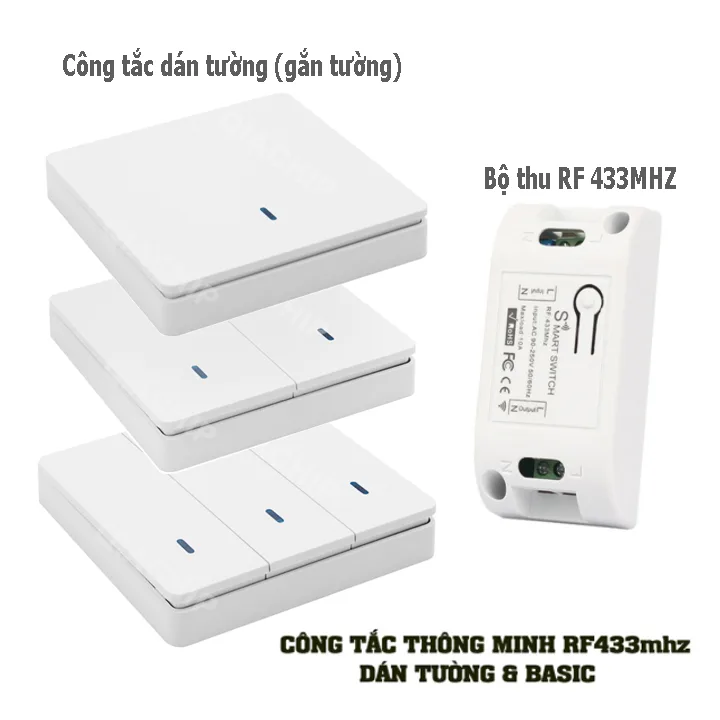 Công tắc điều khiển từ xa dán tường không dây RF 433MHz Khay pin rút, Bộ Điều khiển không dây RF 10A 220V