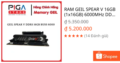 RAM GEIL SPEAR V 16GB (1x16GB) 6000MHz DDR5 Black GASB516GB6000C38BSC (Tản Thép)