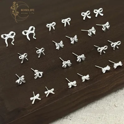 Roselife Thời Trang Hàn Quốc S925 Bạc Nhỏ Nơ Bông Tai Dành Cho Nữ Bé Gái Không Gây Dị Ứng Nơ Xuyên Tai Trang Sức Phụ Kiện