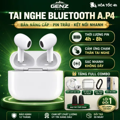 Tai Nghe Bluetooth A.P4, Không Dây, Pin 8H, Cảm Biến Tự Động, Âm Thanh Ổn Định