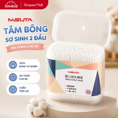Tăm Bông Cho Bé Sơ Sinh MISUTA, Hộp 400 Que Bông Tự Nhiên An Toàn - Timikid