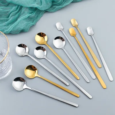 Thìa inox, muỗng cà phê inox, thìa dài uống trà thép không gỉ hai màu vàng bạc sang trọng, tinh tế