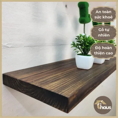 Kệ gỗ âm tường gỗ thông tự nhiên nguyên tấm Mộc Haus decor phòng khách, homestay góc học tập