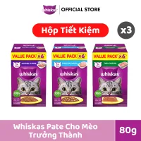 WHISKAS Pate Mèo Trưởng Thành 80g – Combo 3 Hộp Tiết Kiệm 5+1 (Tổng 18 gói)