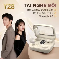 Y28 (2 cặp tai nghe) Mới Nhất Tai Nghe Đôi, 1 Cặp tai nghe chuôi ngắn và 1 Cặp tai nghe ngủ, Nghe nhạc liên tục hơn 30 giờ, Âm thanh nổi cấp độ HiFi, Chống nước IPX5, Kích thước siêu nhỏ gọn, Phù hợp cho cả khi ngủ và thể thao, Với iPhone và Android