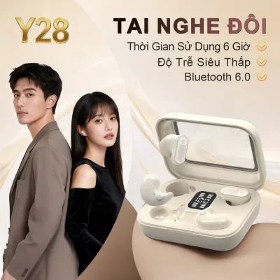 Y28 (2 cặp tai nghe) Mới Nhất Tai Nghe Đôi, 1 Cặp tai nghe chuôi ngắn và 1 Cặp tai nghe ngủ, Nghe nhạc liên tục hơn 30 giờ, Âm thanh nổi cấp độ HiFi, Chống nước IPX5, Kích thước siêu nhỏ gọn, Phù hợp cho cả khi ngủ và thể thao, Với iPhone và Android