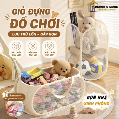 Giỏ đựng đồ chơi trẻ em gấp gọn lưu trữ lớn, Giỏ để quần áo sạch bẩn kèm quai xách dễ dàng di chuyển
