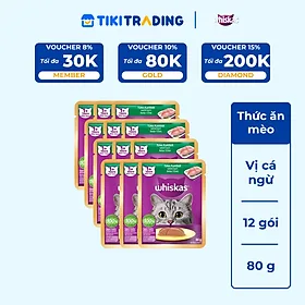 [Combo 12 Gói] Thức Ăn Cho Mèo WHISKAS 1+ years Vị Cá Ngừ 80g/Gói
