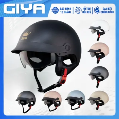 Royal M163Lt 1/2 Helmet Has a Sun Visor and Tea-Colored Tinted Lenses, Suitable for Men and Women Who Ride Motorbikes - Giya Helmet