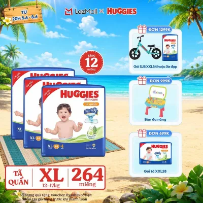 Combo 3 Gói Tã/bỉm quần HUGGIES SKINCARE MEGA JUMBO size XL84+4 miếng