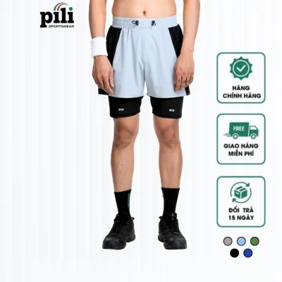 Pili Men's 2-Layer Sports Shorts Pksho032Mw25 - Running Short, Jogging Pants, Comfortable Stretch Gym Pants