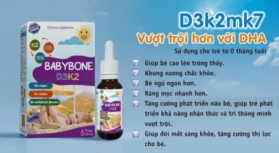 BABYBONE D3K2DHA Bổ Sung Vitamin D3, K2, DHA-> Giúp Bé Phát Triển Toàn Diện,Thông Minh,Cao Lớn (Lọ 20ml)