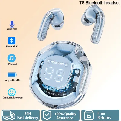 Ultrapods Pro V5.3 Wireless Bluetooth Headphones - Touch Control - Transparent Case - Hifi Sound with Mic for Calling