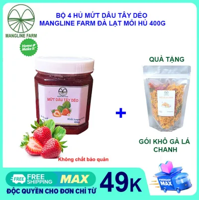 Set of 4 Jars of Homemade Clean, Chewy Strawberry Jam, 400g Each - Delicious, Safe and Hygienic Domestic Snacks, Dalat Specialty
