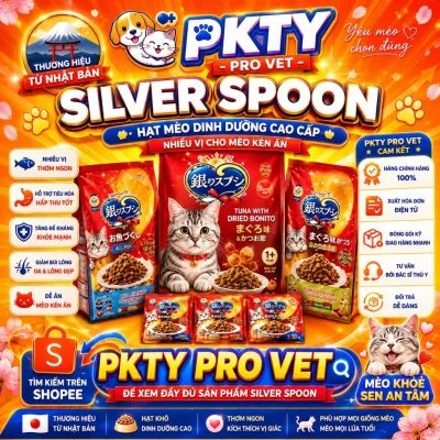 Thức ăn mèo trưởng thành dạng hạt Silver Spoon 1kg thương hiệu từ Nhật Bản