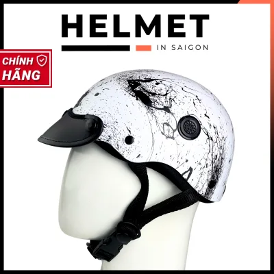 Minho Leather Half-Head Helmet with Brush Splash Paint - Mbh Half-Head Helmet for Men and Women, Compact, Lightweight, Breathable, Modern