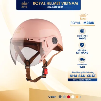 Mũ Bảo Hiểm 1/2 Nữa Đầu Royal M258 Kính Trà, M258K Nón Bảo Hiểm Sơn Thời Trang Nam Nữ