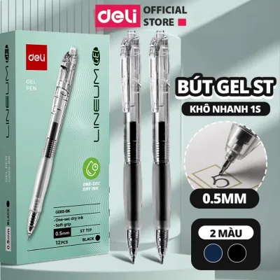 Combo 5/12 Bút Gel Bấm EG08S Deli Ngòi ST Khô Nhanh 1s Đệm Cao Su Êm Tay Viết Trơn Mượt Cho Học Sinh
