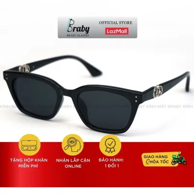 Kính râm mát mắt vuông chống tia UV thời sang sang trọng Braby Glasses gọng nhựa dẻo TR90 kèm họa tiết cao cấp KR05
