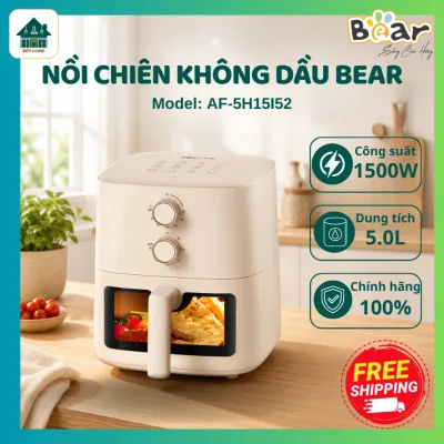 Nồi Chiên Không Dầu Bear 5L AF-5H15I52 Công Suất 1500W Rất Mạnh Mẽ, Mặt Kính Cường Lực Dễ Dàng Quan Sát - Bếp Home