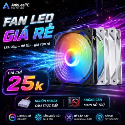 Quạt tản nhiệt máy tính 12cm - Fan led khung trắng/đen giá rẻ - Cắm thẳng nguồn molex của máy tính