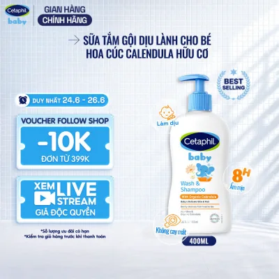 Sữa tắm gội dưỡng ẩm dịu lành cho bé với Calendula hoa cúc hữu cơ CETAPHIL BABY W&SHAMPOO CALENDULA 400ML