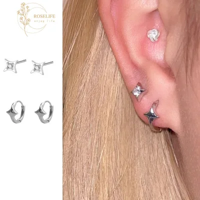 Roselife 2 Chiếc Unisex Ngôi Sao Vòng Bông Tai Nam Nữ Thời Trang Đường Phố Bông Tai Tròn Phụ Kiện Trang Sức