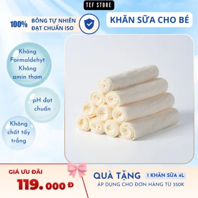 Set 10 khăn sữa cho bé sơ sinh 2 lớp sợi bông tự nhiên mềm mại không bụi vải Tef store