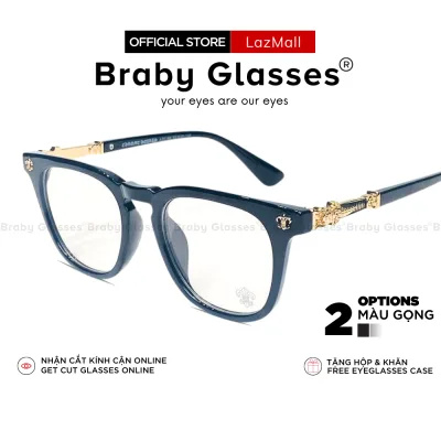 Braby Glasses Large Square Eyeglass Frames for Men and Women, Made of High-Quality Plastic with Sophisticated Metal Patterns Mk56