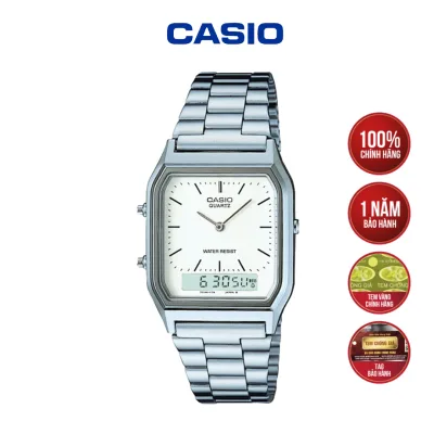 Casio Vintage Aq-230A-7Dmq Watch with White Dial, Metal Strap - Genuine Product