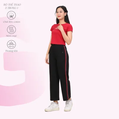 403P 3394 - Paltal Women's Set for Home Wear, Gym, Yoga, Sports, Short-Sleeved Long Pants Made of Cvc Fish Scale Material, Graceful and Fashionable - since 1999
