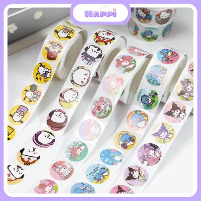 Cuộn 500 miếng dán hoạt hình ngộ nghĩnh, tem dán sticker thank you gói hàng, quà tặng HAPPI